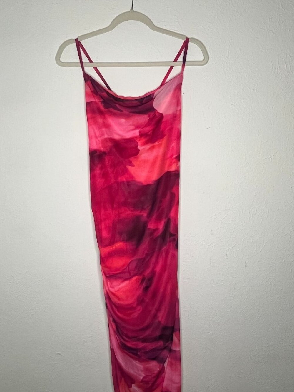 Women's Pink Tie Dye Asymmetrical Hem Spaghetti Strap Dress Size XLarge